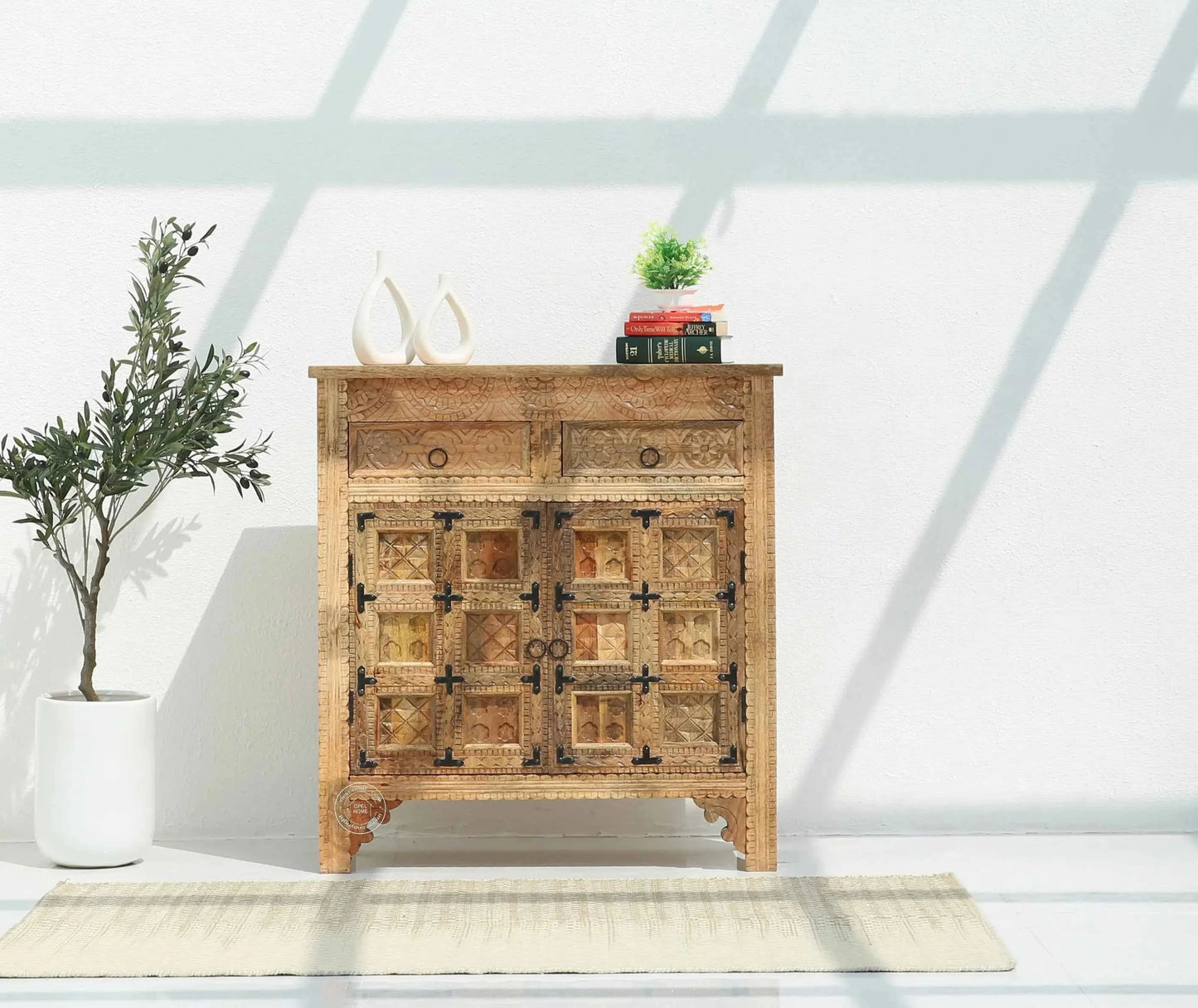 Berry Wooden 2 Door 2 Drawer Cabinet – Solid Mango Wood, Multiple Color Options | Opelhome UAE