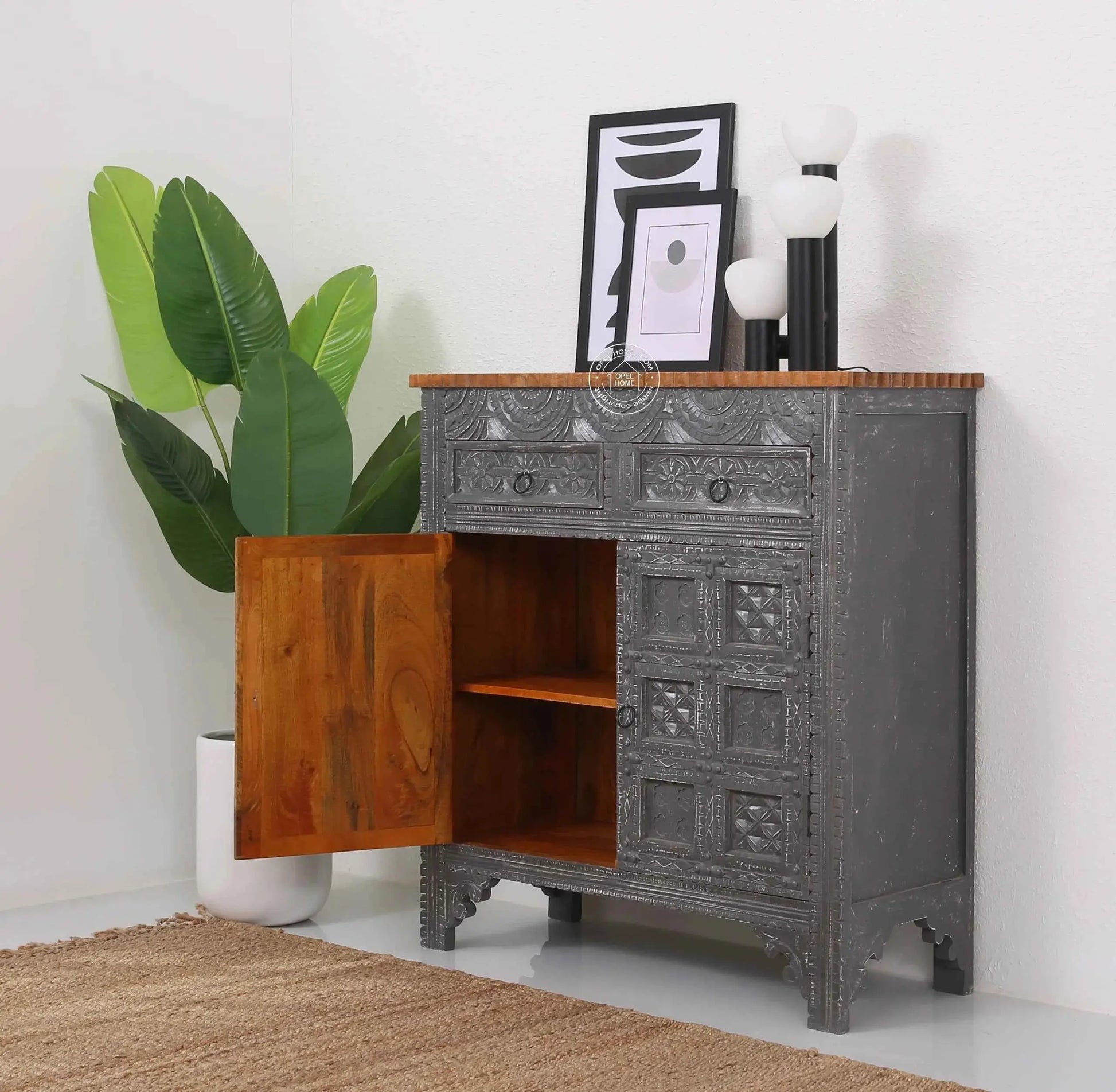 Berry Wooden 2 Door 2 Drawer Cabinet – Solid Mango Wood, Multiple Color Options | Opelhome UAE