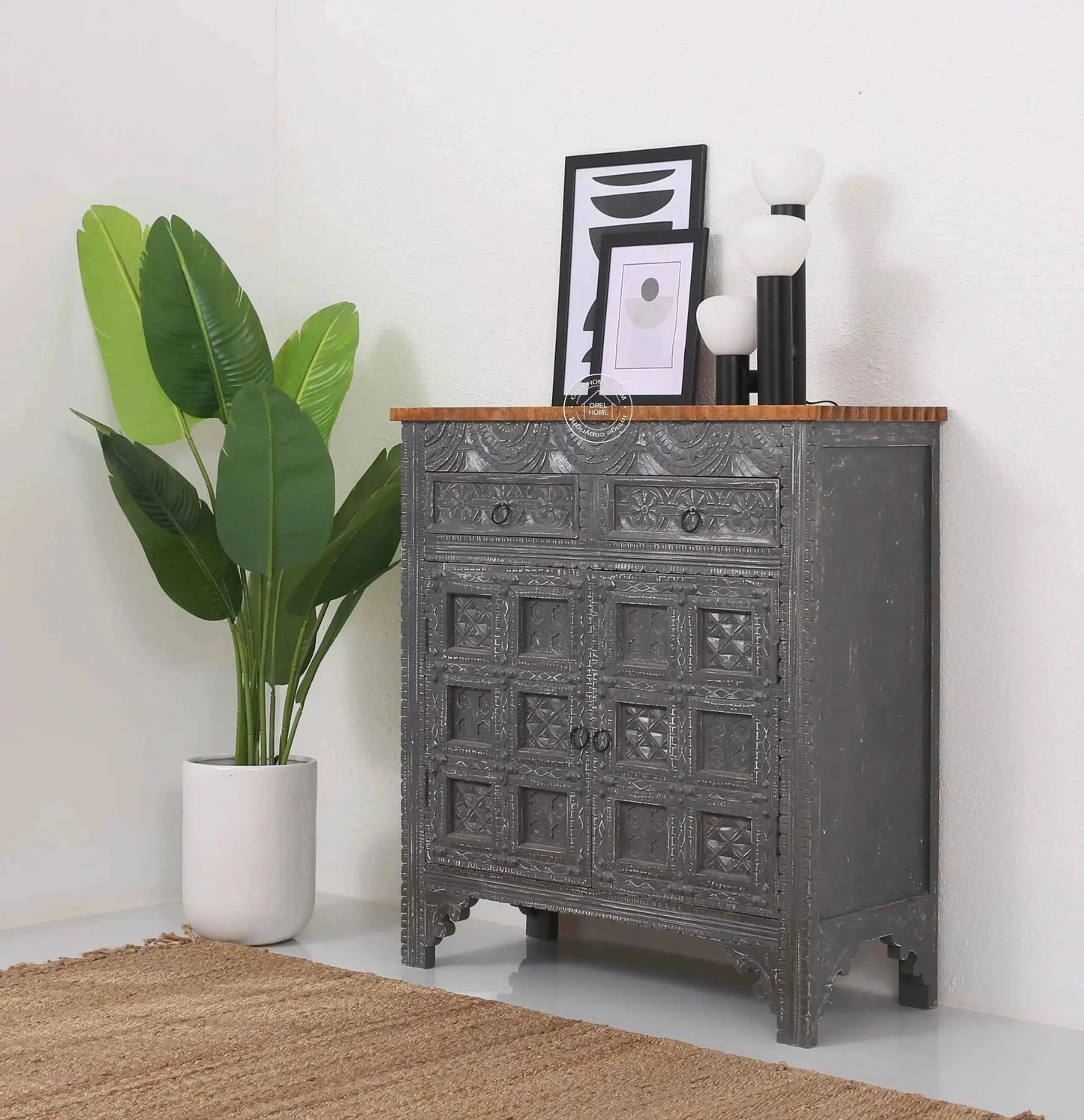 Berry Wooden 2 Door 2 Drawer Cabinet – Solid Mango Wood, Multiple Color Options | Opelhome UAE