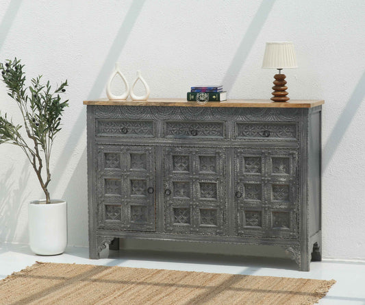 Berry Wooden 3 Door 3 Drawer Sideboard – Solid Mango Wood, Multiple Color Options | Opelhome UAE