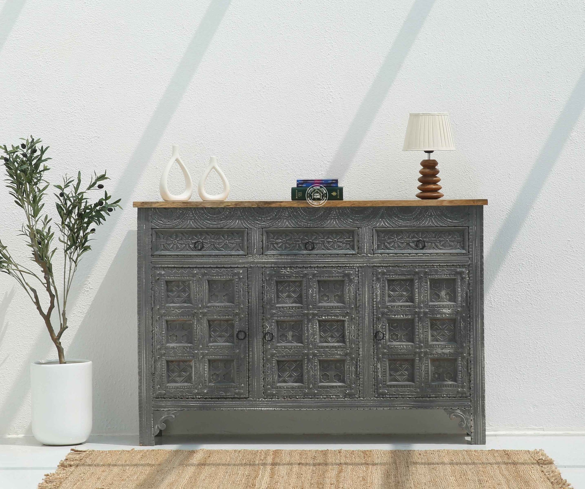 Berry Wooden 3 Door 3 Drawer Sideboard – Solid Mango Wood, Multiple Color Options | Opelhome UAE