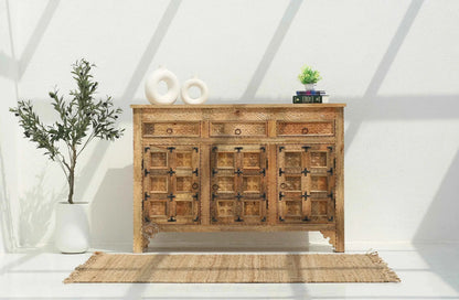 Berry Wooden 3 Door 3 Drawer Sideboard – Solid Mango Wood, Multiple Color Options | Opelhome UAE