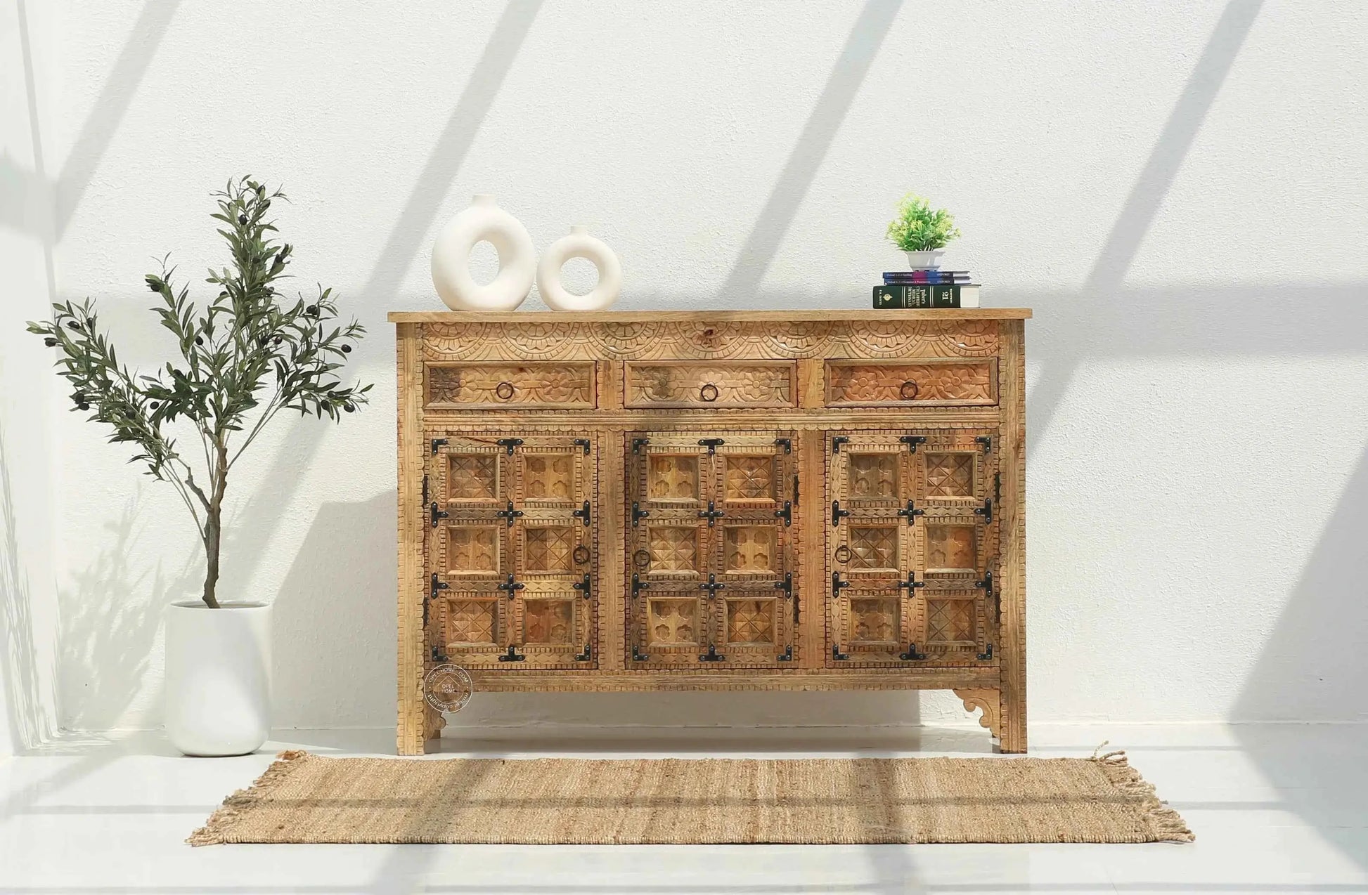 Berry Wooden 3 Door 3 Drawer Sideboard – Solid Mango Wood, Multiple Color Options | Opelhome UAE