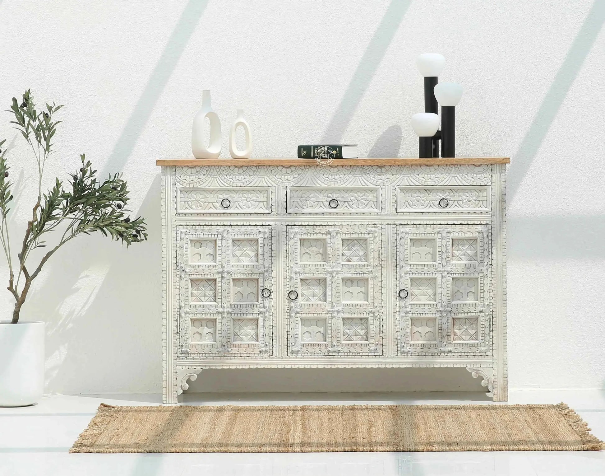 Berry Wooden 3 Door 3 Drawer Sideboard – Solid Mango Wood, Multiple Color Options | Opelhome UAE