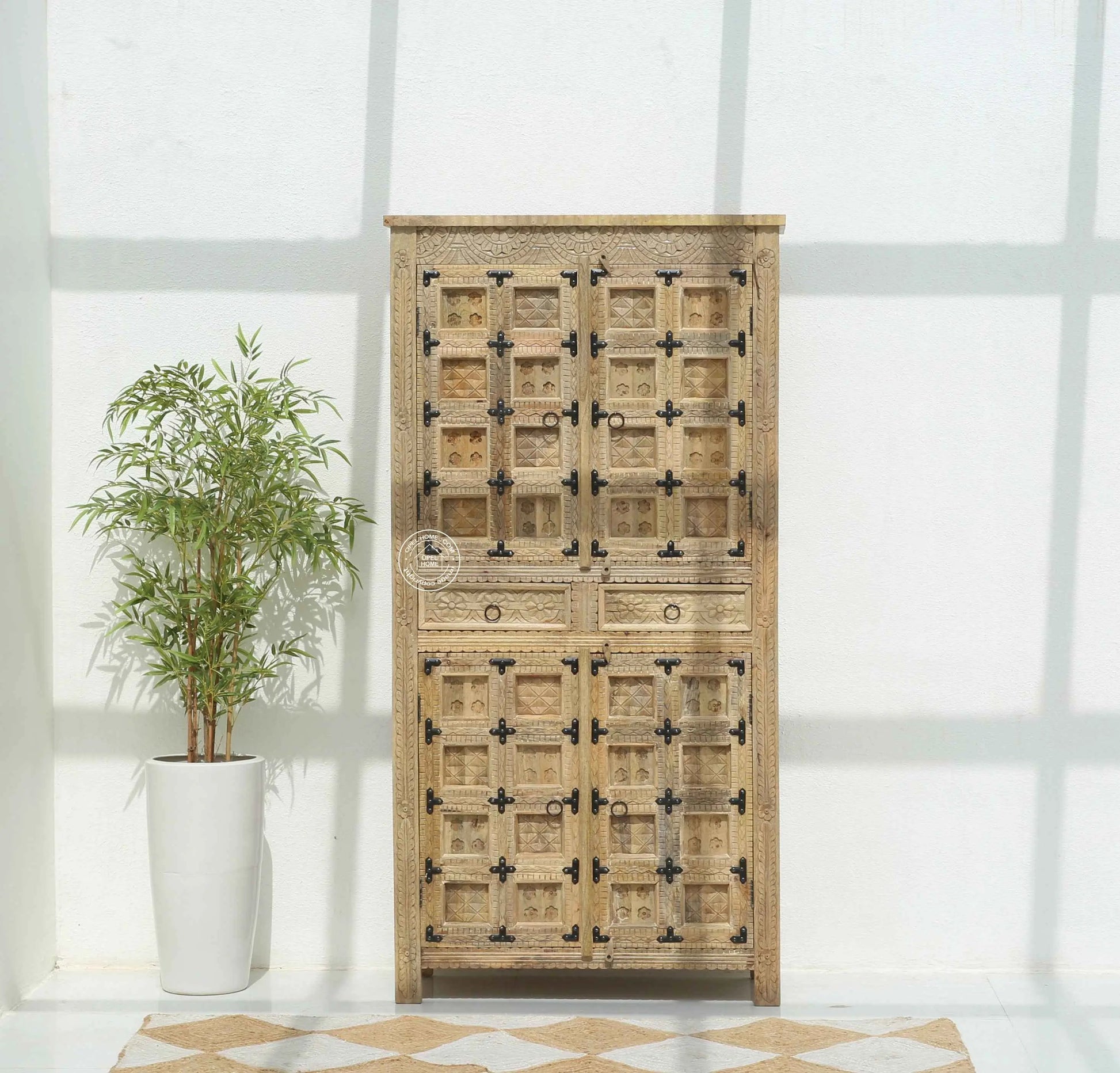 Berry Wooden 4 Door 2 Drawer Closet – Solid Mango Wood | Multiple Color Options | Opelhome UAE