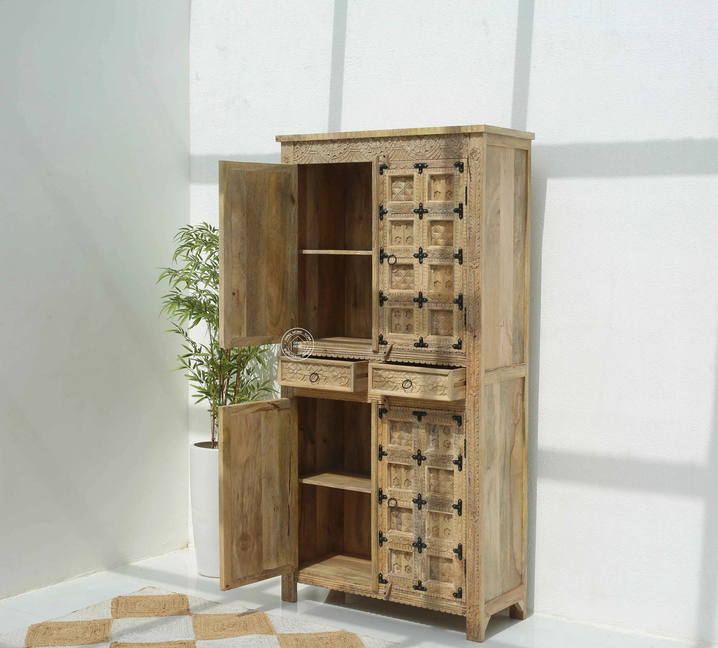 Berry Wooden 4 Door 2 Drawer Closet – Solid Mango Wood | Multiple Color Options | Opelhome UAE