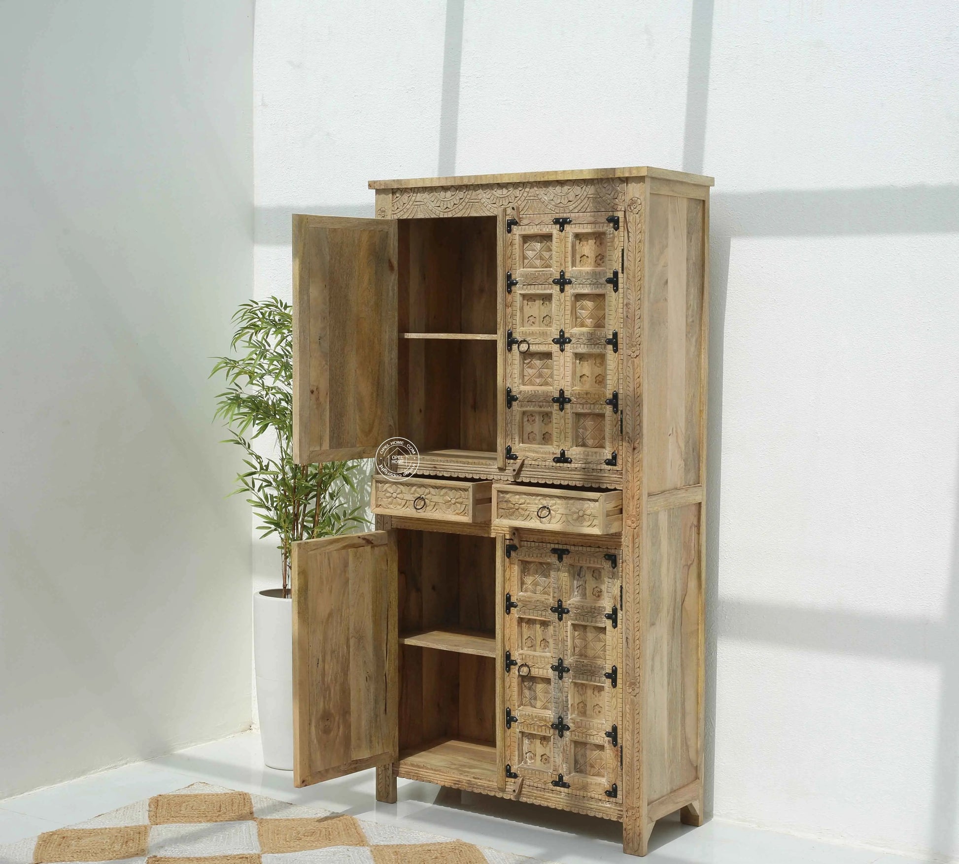 Berry Wooden 4 Door 2 Drawer Closet – Solid Mango Wood | Multiple Color Options | Opelhome UAE