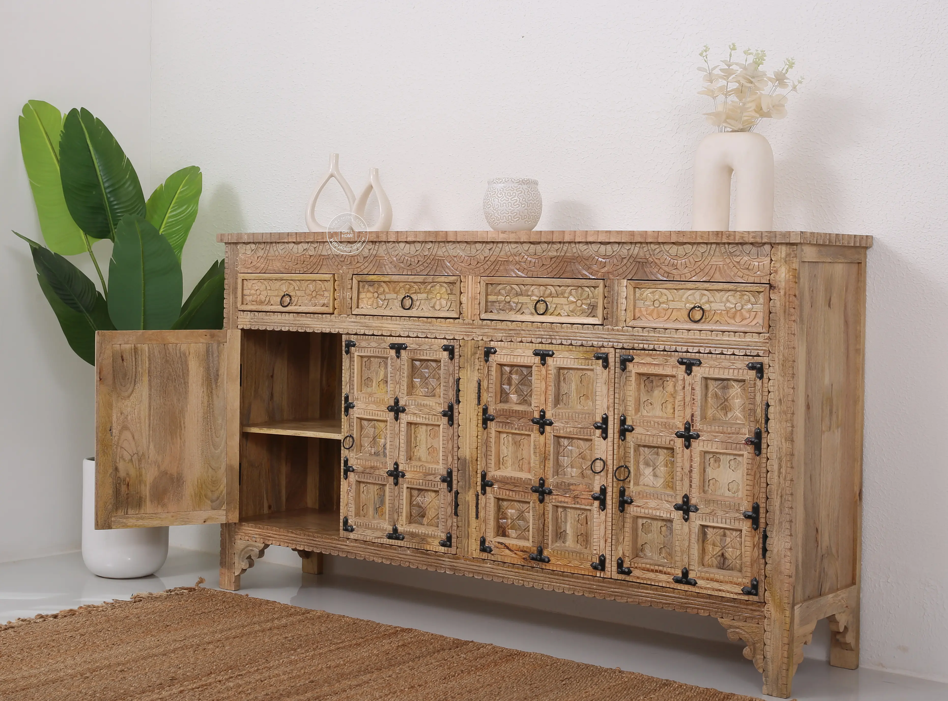 Berry Wooden 4 Door 4 Drawer Sideboard (Multiple Color Options) | Opelhome UAE