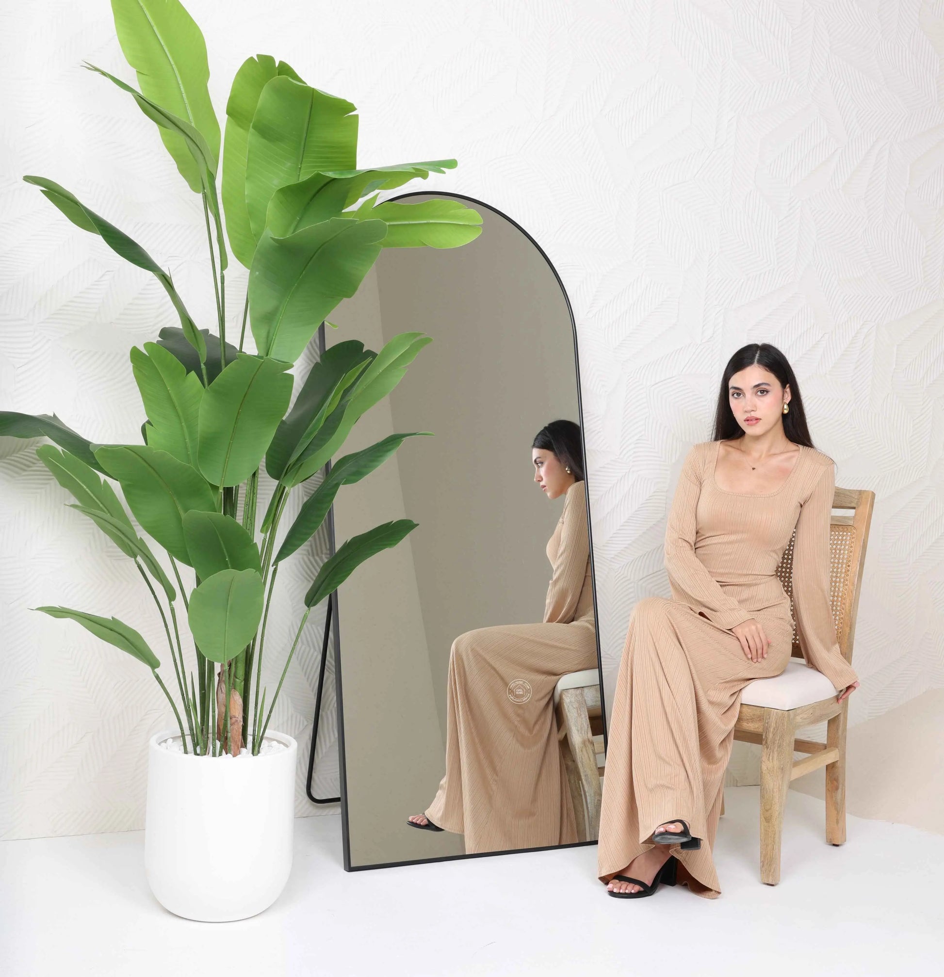 Black Arch Full Length Mirror with Stand