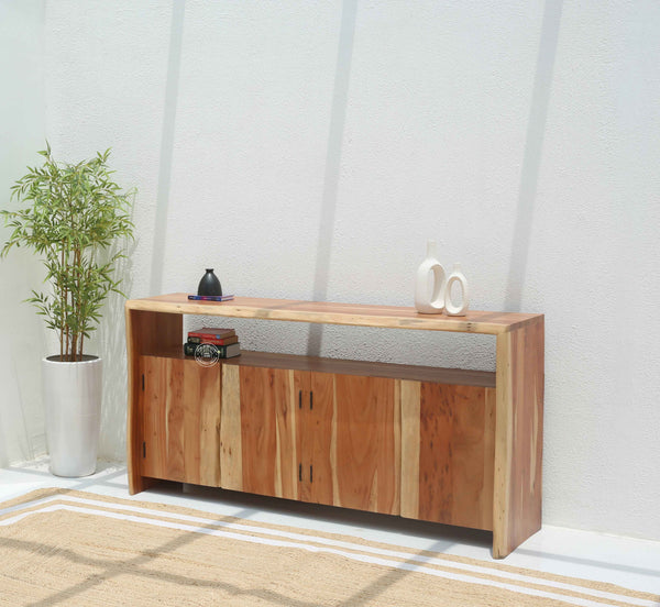 Bold Wooden Sideboard – 4 Doors, Solid Acacia Wood, Natural Finish | Opelhome UAE
