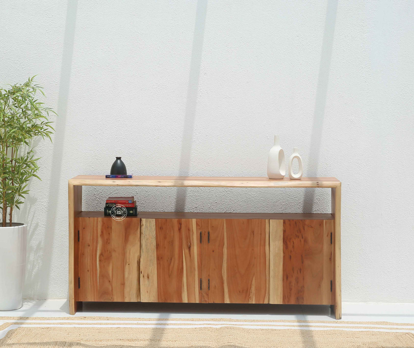 Bold Wooden Sideboard – 4 Doors, Solid Acacia Wood, Natural Finish | Opelhome UAE