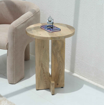 Boltz Wooden Side Table – Solid Mango Wood, Natural Finish, Square | Opelhome UAE