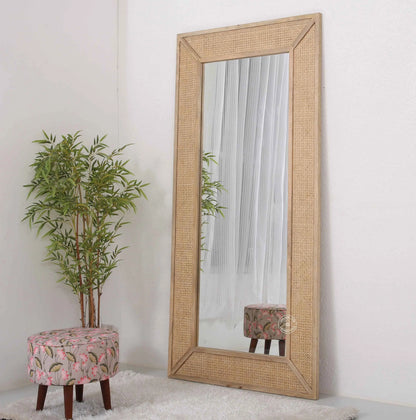 Brave Rattan Wooden Frame Full Length Mirror – Solid Mango Wood, Natural Finish | Opelhome UAE