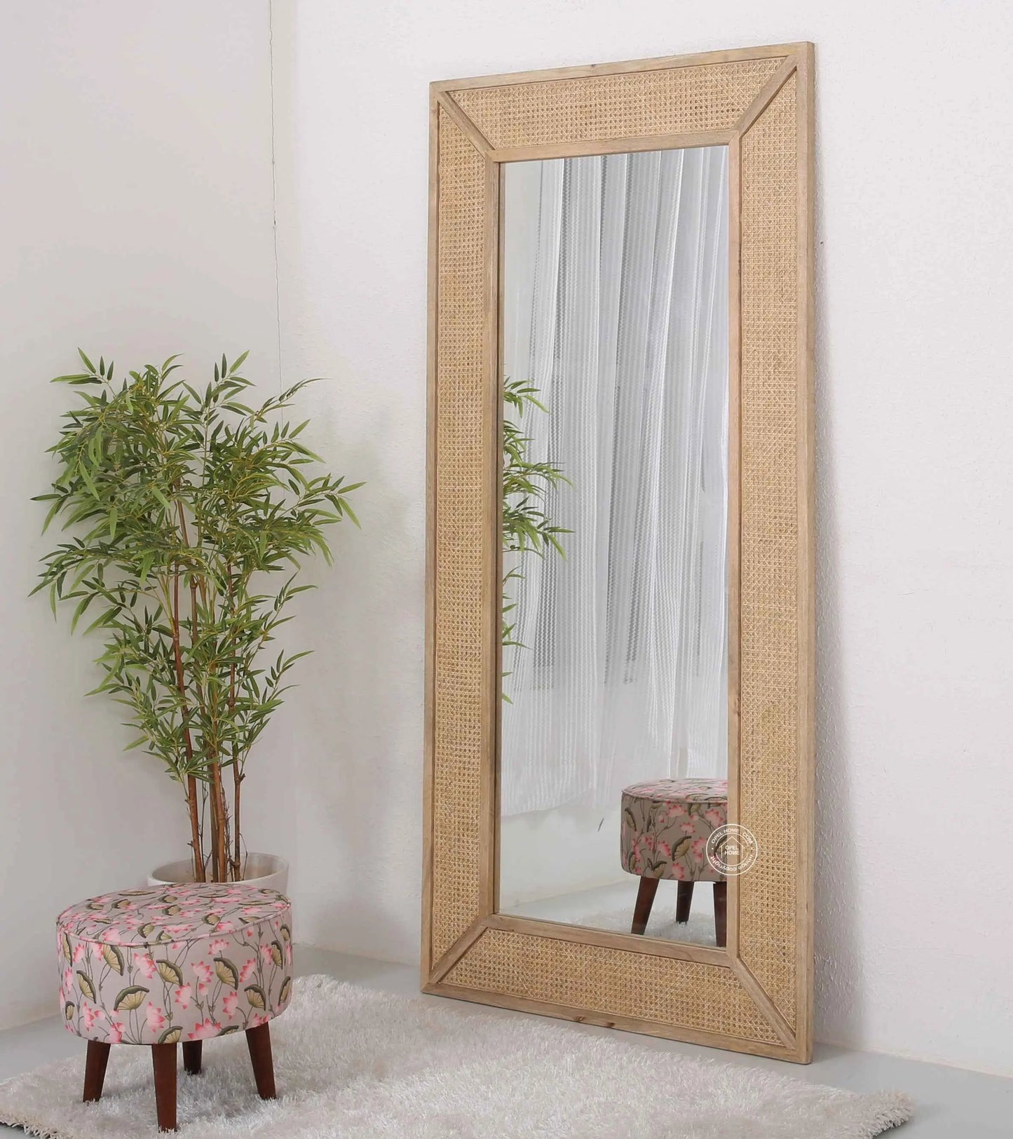 Brave Rattan Wooden Frame Full Length Mirror – Solid Mango Wood, Natural Finish | Opelhome UAE