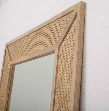 Brave Rattan Wooden Frame Full Length Mirror – Solid Mango Wood, Natural Finish | Opelhome UAE