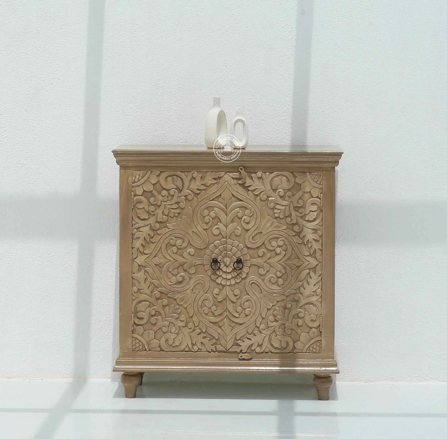 Bray Wooden Carved Sideboard – 4 Doors, Solid Mango Wood, Natural Finish | Opelhome UAE