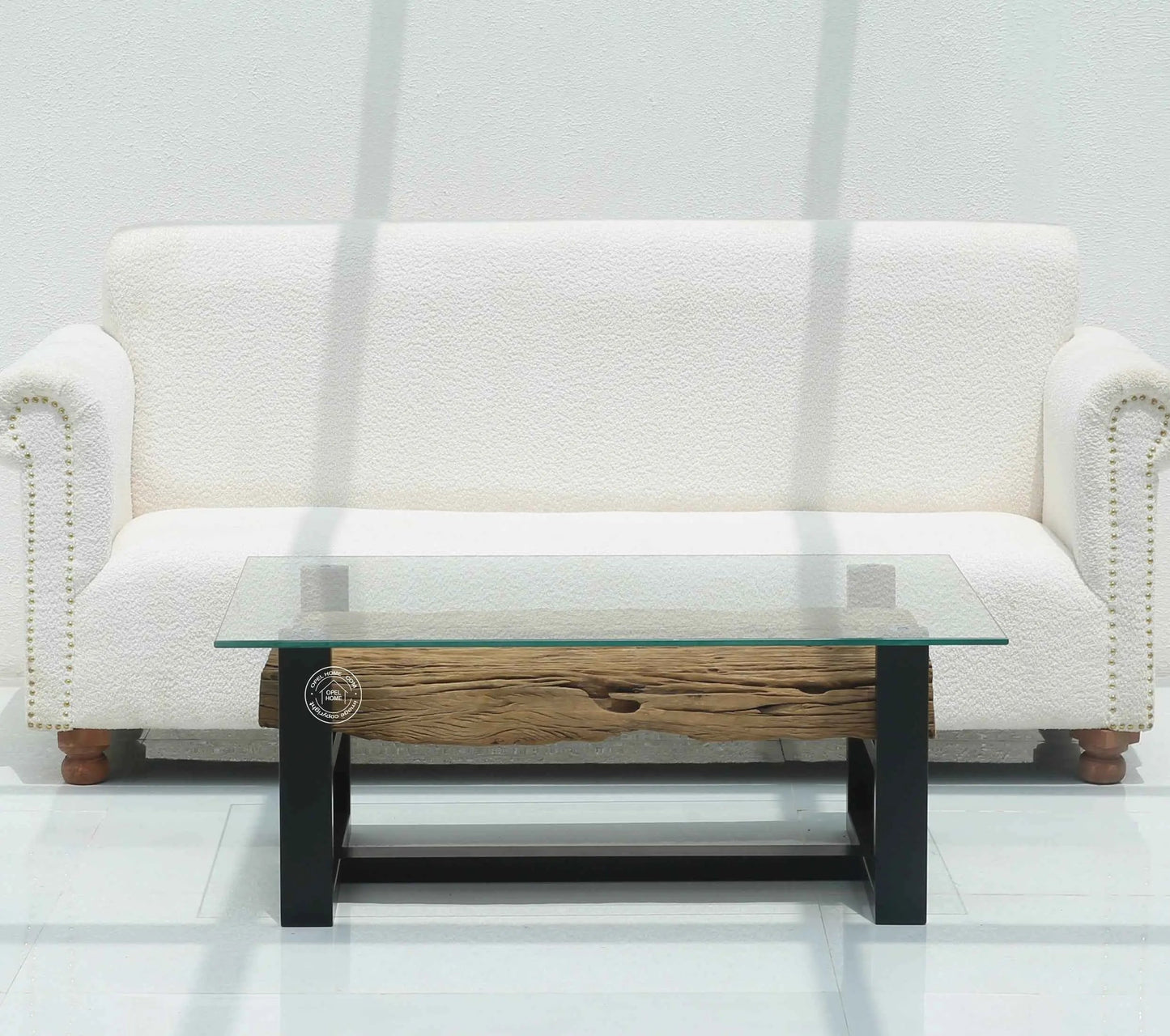 Brigett Railway Wood with Glass Top Coffee Table