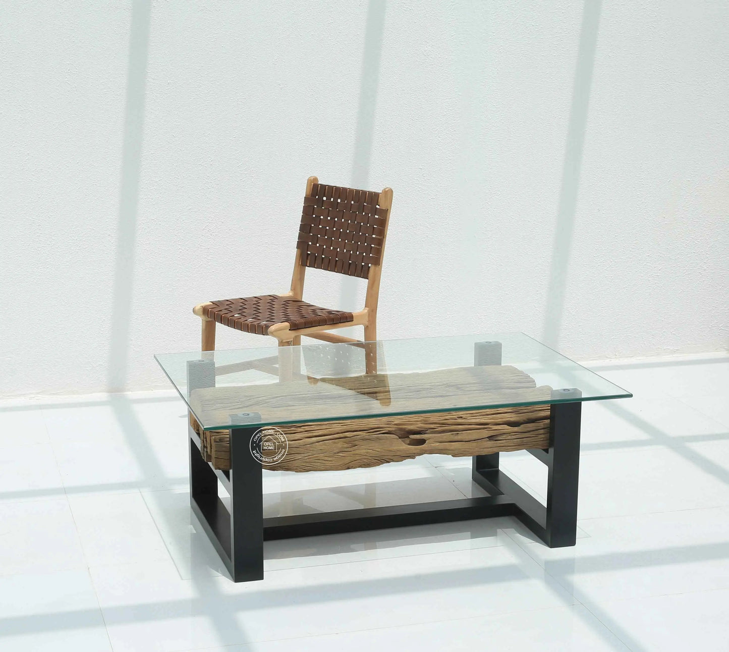 Brigett Railway Wood with Glass Top Coffee Table