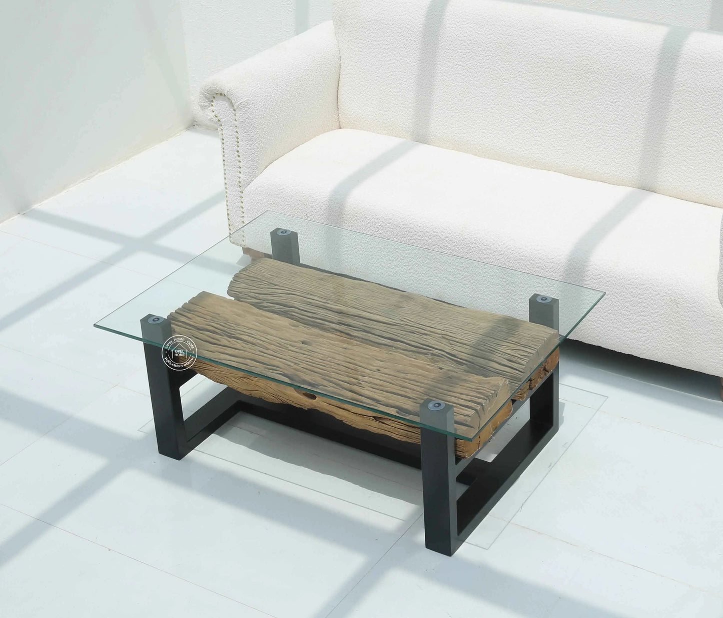 Brigett Railway Wood with Glass Top Coffee Table