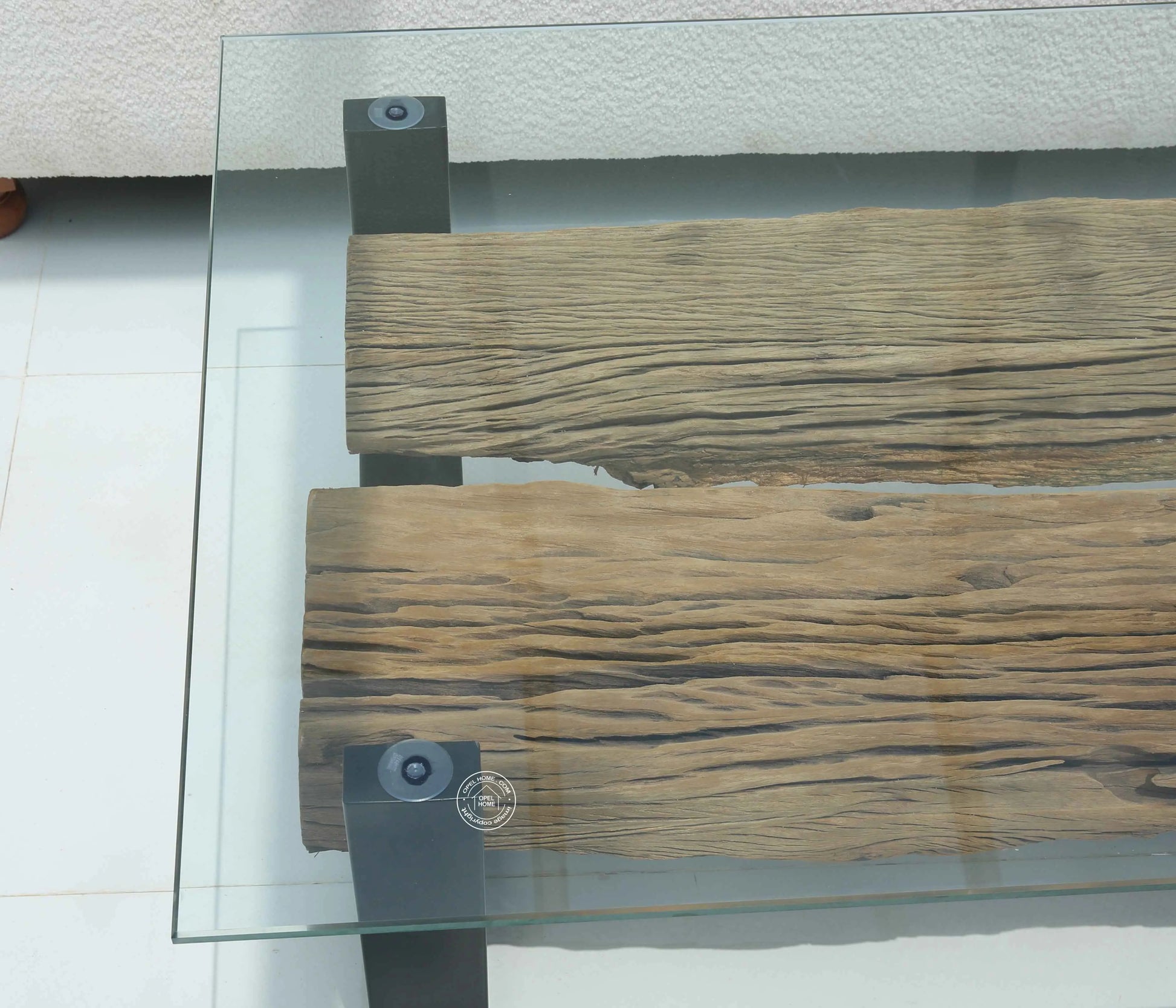 Brigett Railway Wood with Glass Top Coffee Table