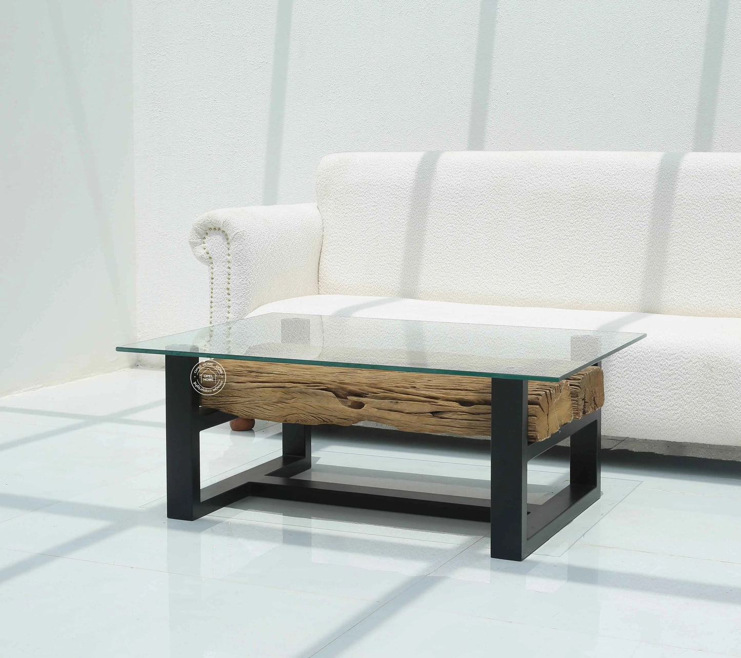 Brigett Railway Wood with Glass Top Coffee Table