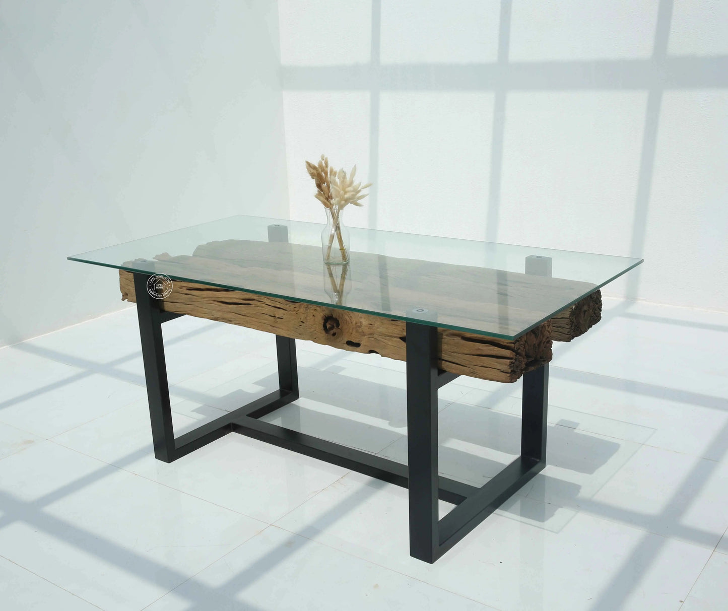 Brigett Railway Wood Dining Table with Glass Top – Multiple Sizes (Only Table) | Opelhome UAE