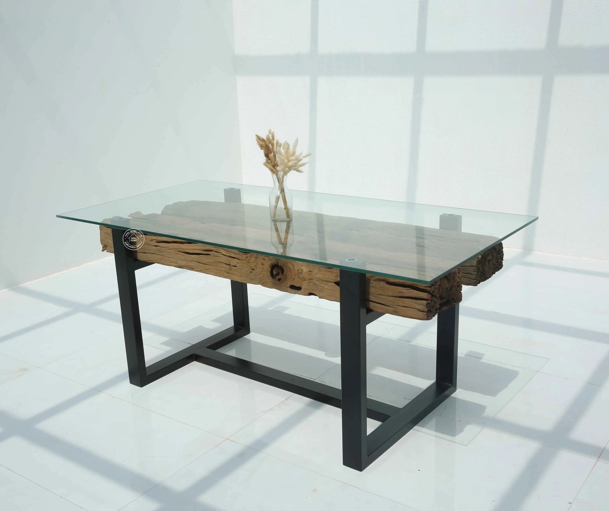 Brigett Railway Wood Dining Table with Glass Top – Multiple Sizes (Only Table) | Opelhome UAE