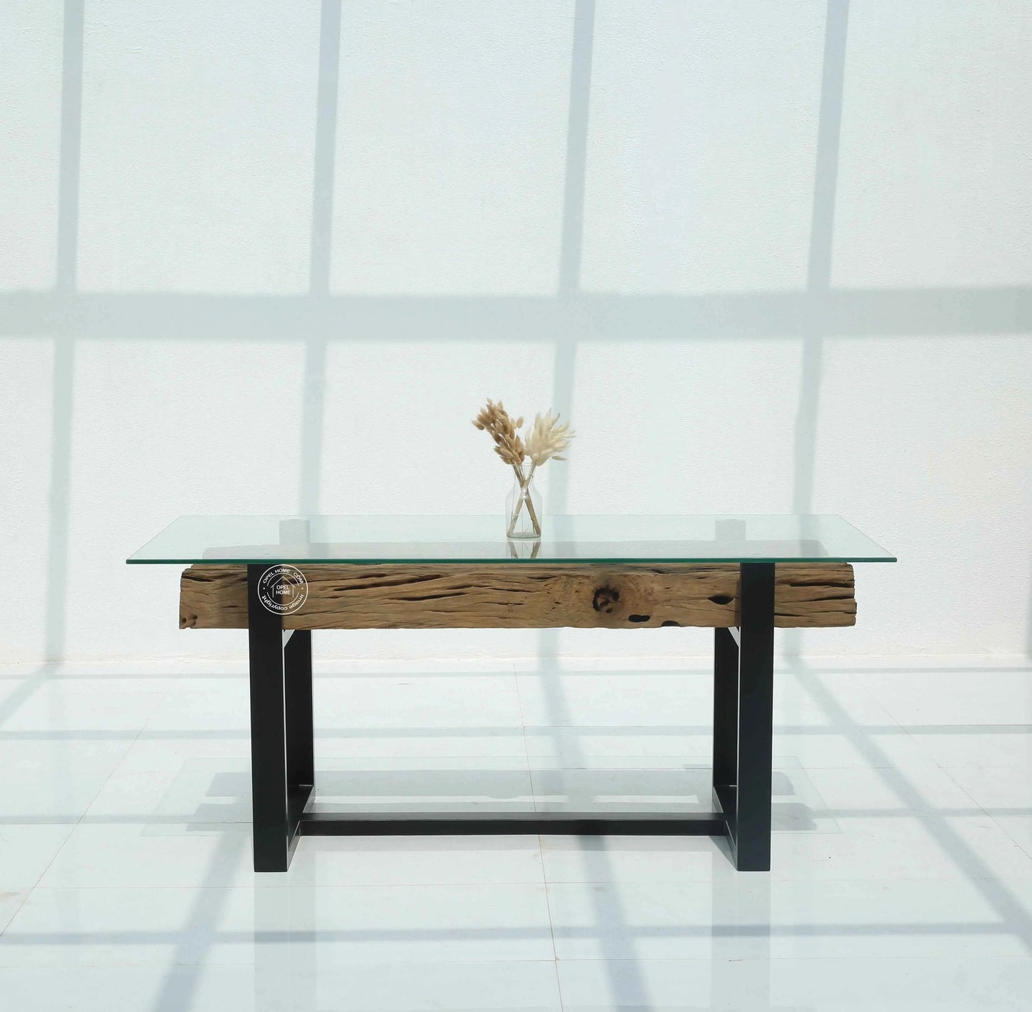 Brigett Railway Wood Dining Table with Glass Top – Multiple Sizes (Only Table) | Opelhome UAE