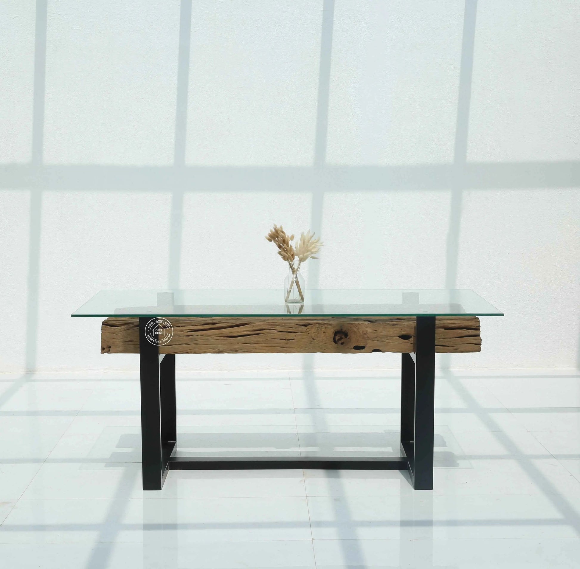 Brigett Railway Wood Dining Table with Glass Top – Multiple Sizes (Only Table) | Opelhome UAE