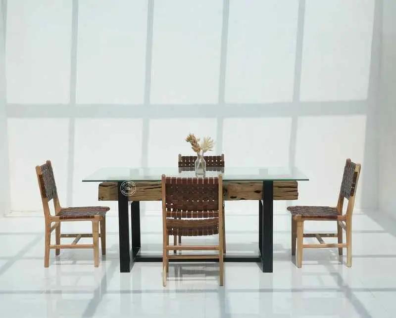 Brigett Railway Wood Dining Table with Glass Top – Multiple Sizes (Only Table) | Opelhome UAE