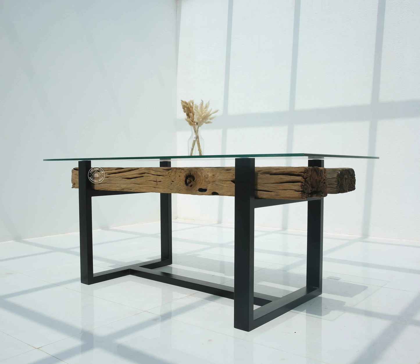 Brigett Railway Wood Dining Table with Glass Top – Multiple Sizes (Only Table) | Opelhome UAE