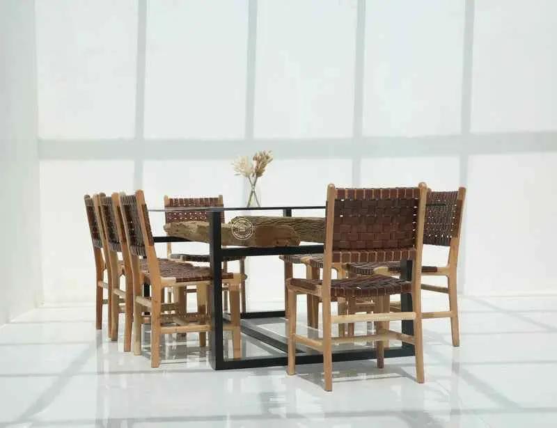 Brigett Railway Wood Dining Table with Glass Top – Multiple Sizes (Only Table) | Opelhome UAE