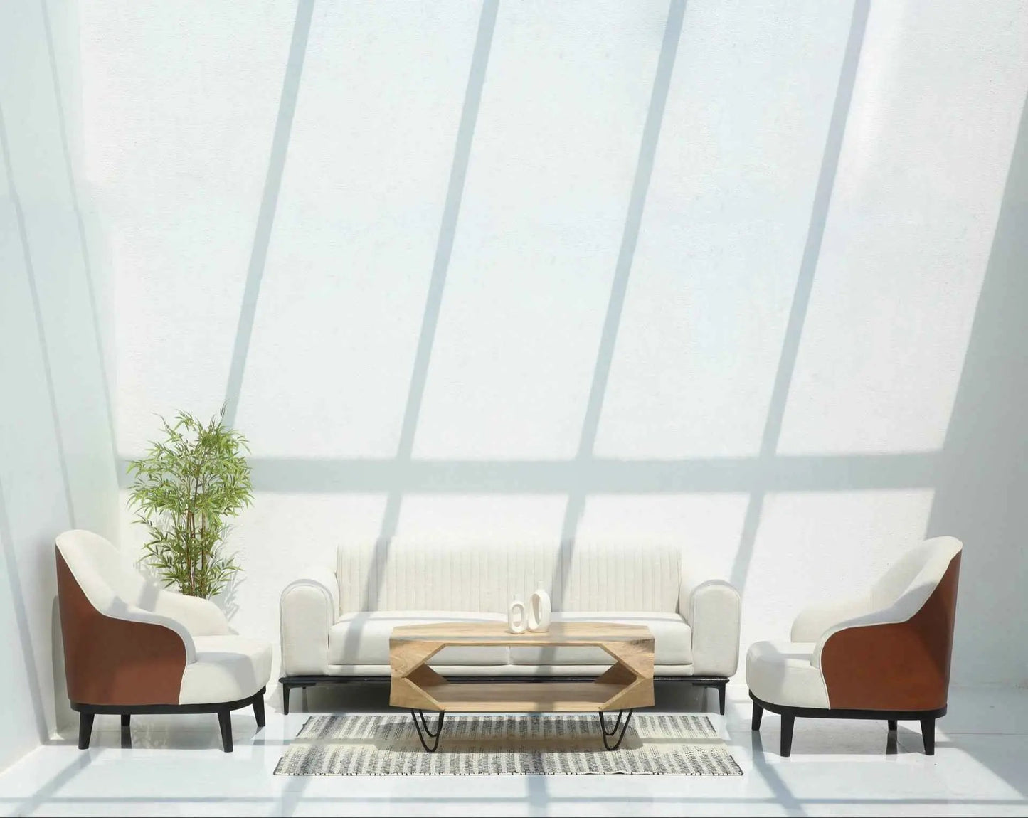 Brix 3+1+1 Sofa Set – Cream Cotton Upholstery, Solid Wood Frame | Opelhome UAE