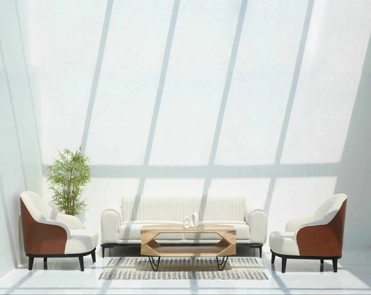 Brix 3+1+1 Sofa Set – Cream Cotton Upholstery, Solid Wood Frame | Opelhome UAE