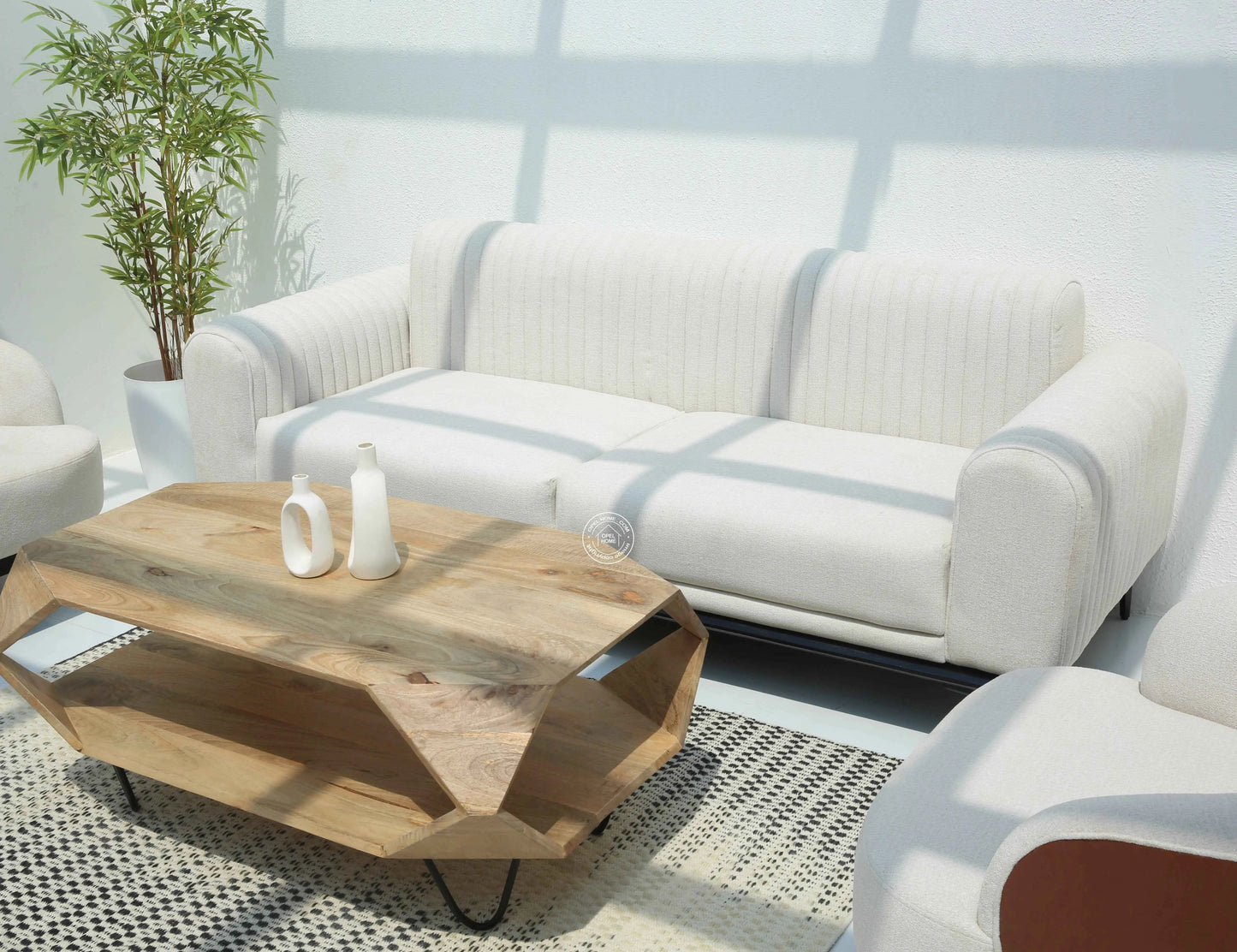 Brix 3+1+1 Sofa Set – Cream Cotton Upholstery, Solid Wood Frame | Opelhome UAE