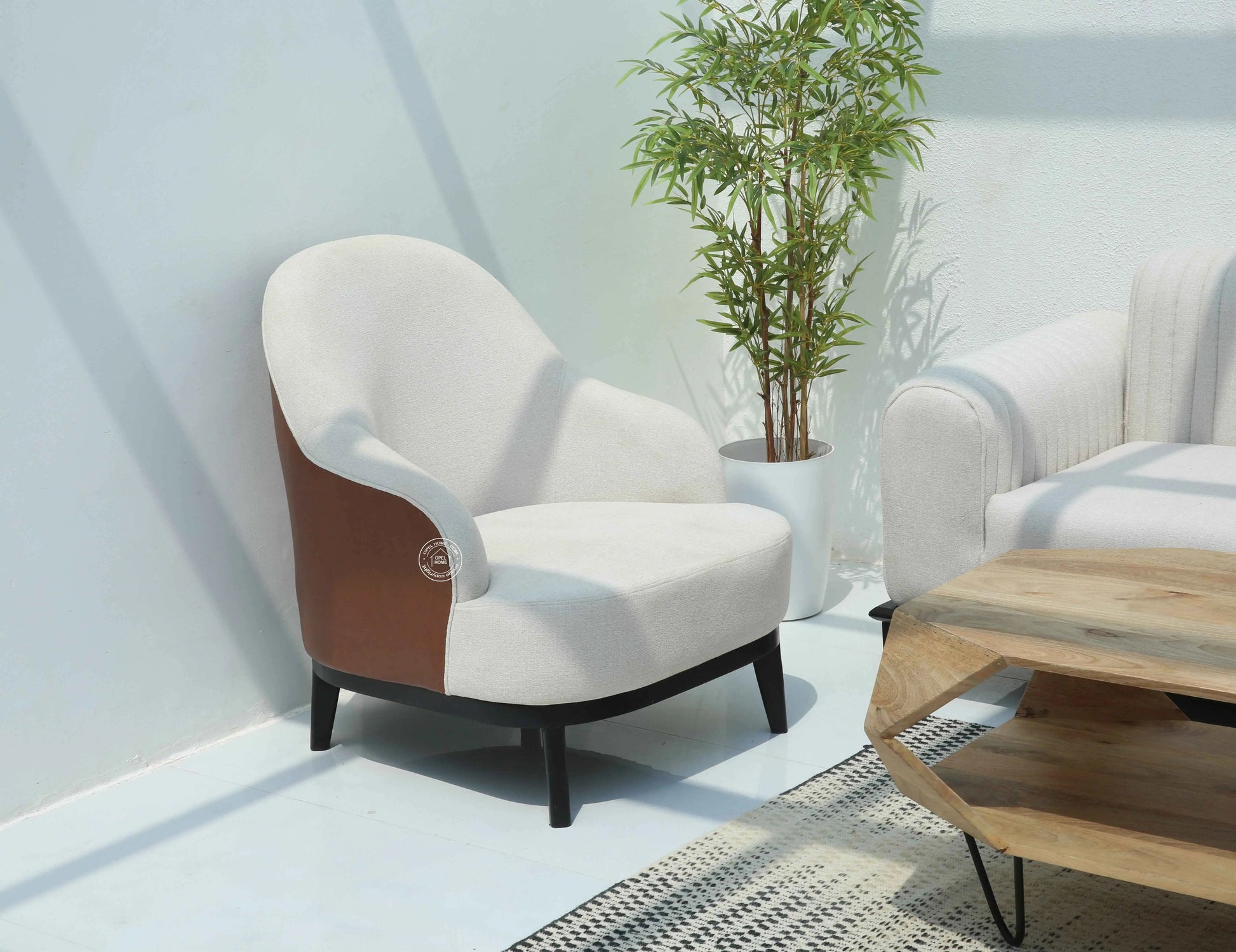 Brix 3+1+1 Sofa Set – Cream Cotton Upholstery, Solid Wood Frame | Opelhome UAE