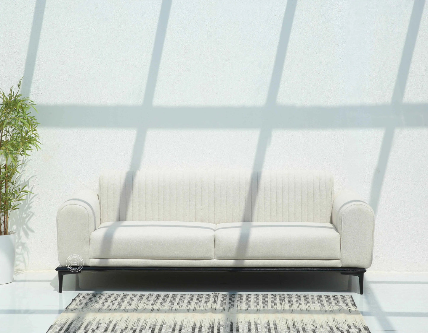 Brix 3+1+1 Sofa Set – Cream Cotton Upholstery, Solid Wood Frame | Opelhome UAE