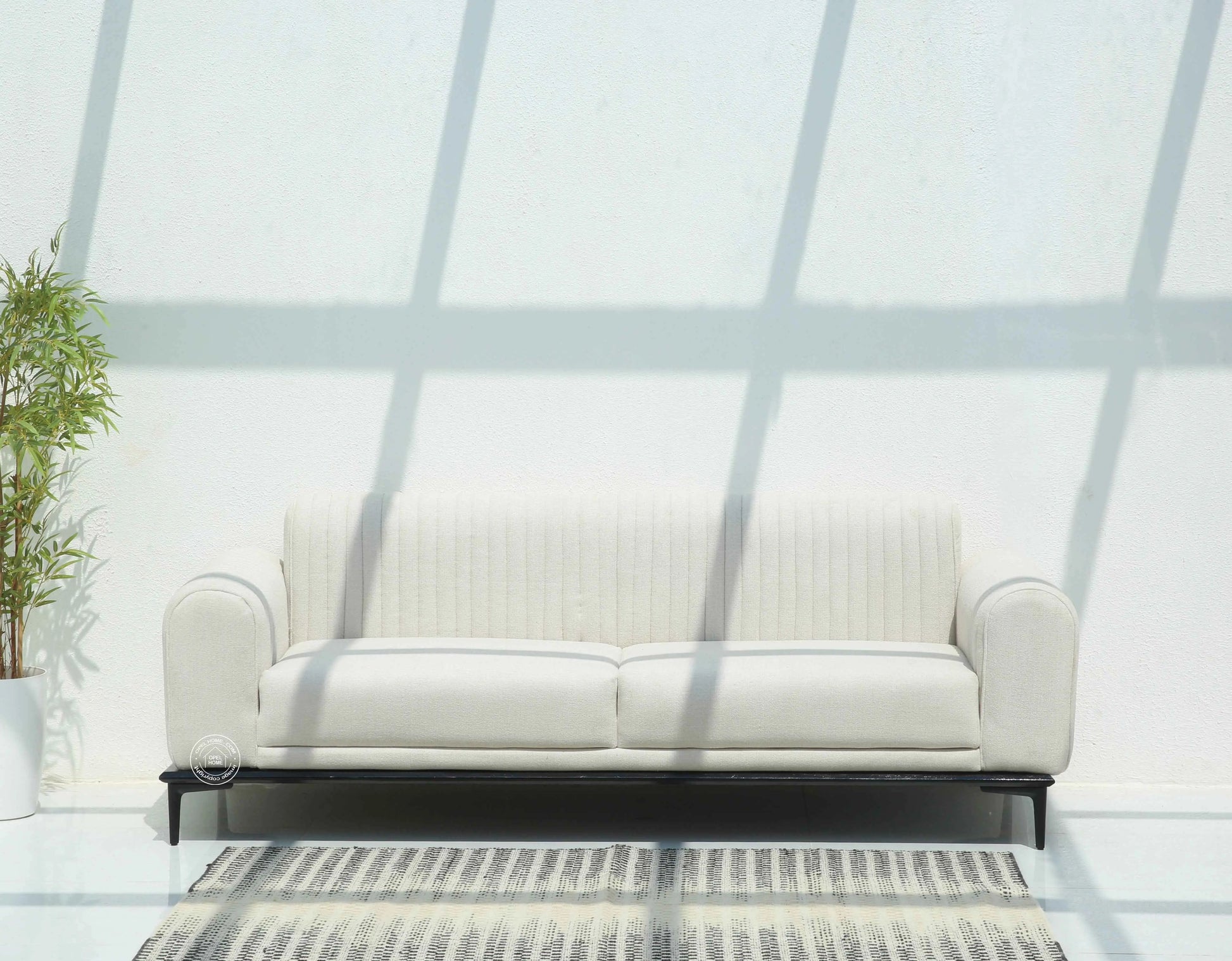 Brix 3+1+1 Sofa Set – Cream Cotton Upholstery, Solid Wood Frame | Opelhome UAE