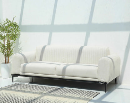 Brix 3+1+1 Sofa Set – Cream Cotton Upholstery, Solid Wood Frame | Opelhome UAE