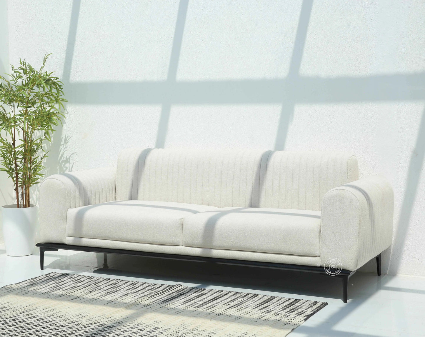 Brix 3+1+1 Sofa Set – Cream Cotton Upholstery, Solid Wood Frame | Opelhome UAE