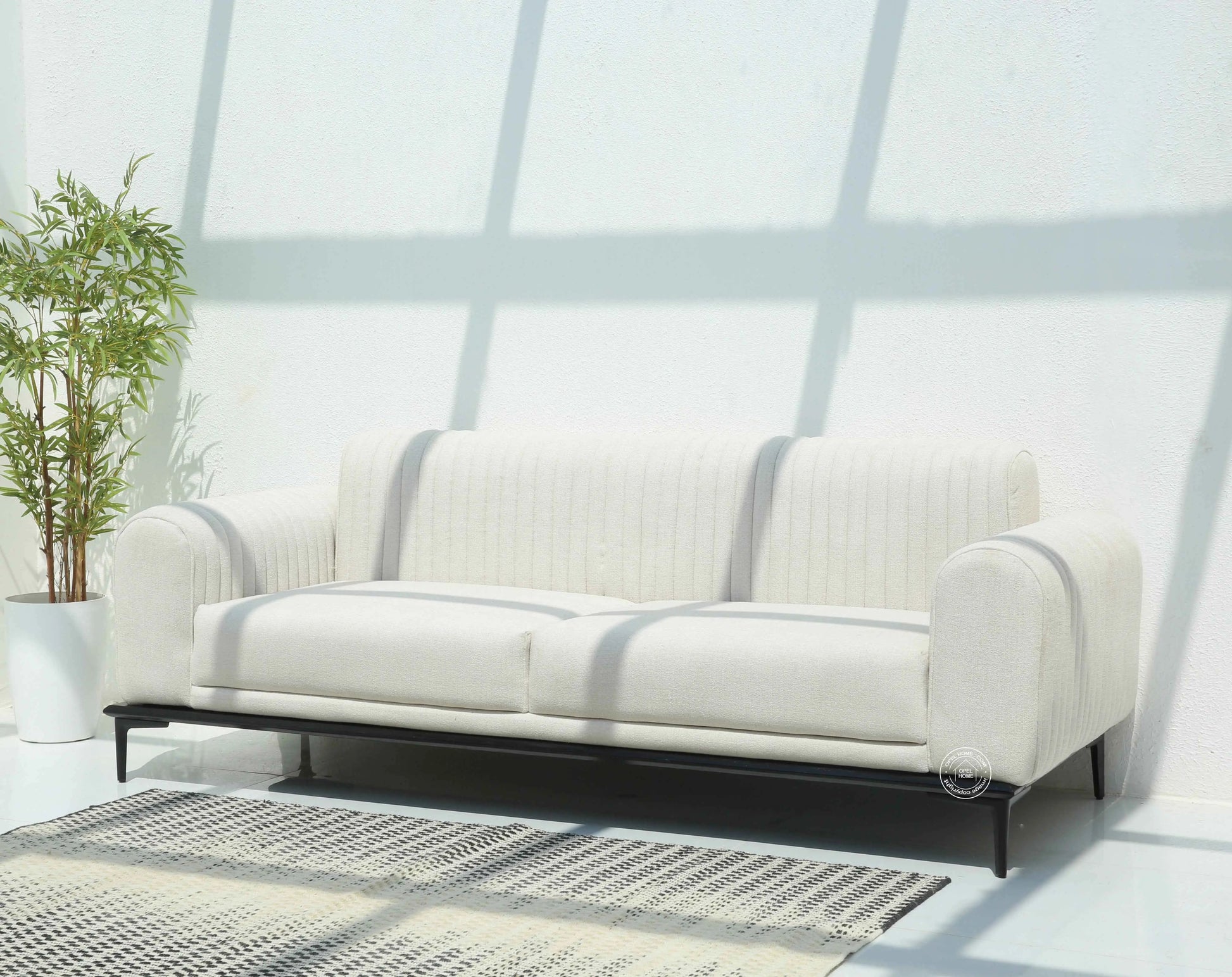 Brix 3+1+1 Sofa Set – Cream Cotton Upholstery, Solid Wood Frame | Opelhome UAE