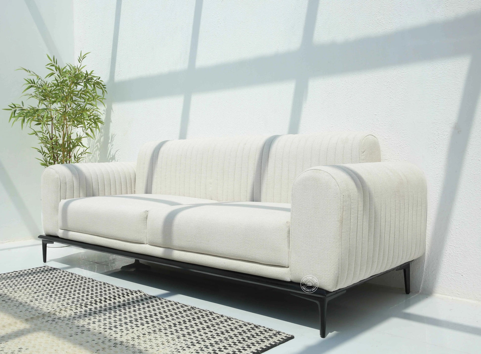 Brix 3+1+1 Sofa Set – Cream Cotton Upholstery, Solid Wood Frame | Opelhome UAE