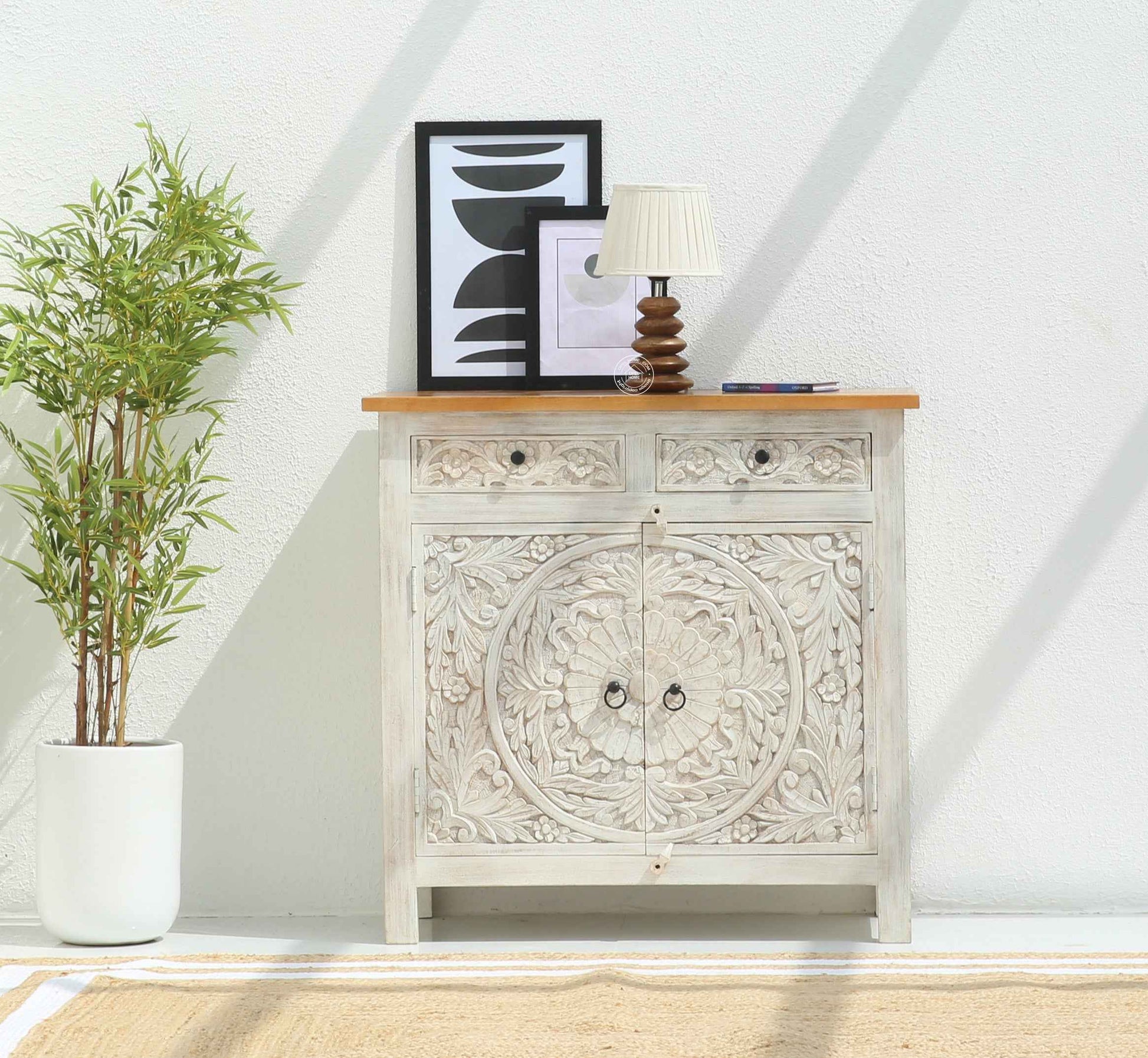 Bunny wooden 2 door 2 drawer  carved Sideboard (Multiple Colors Options)