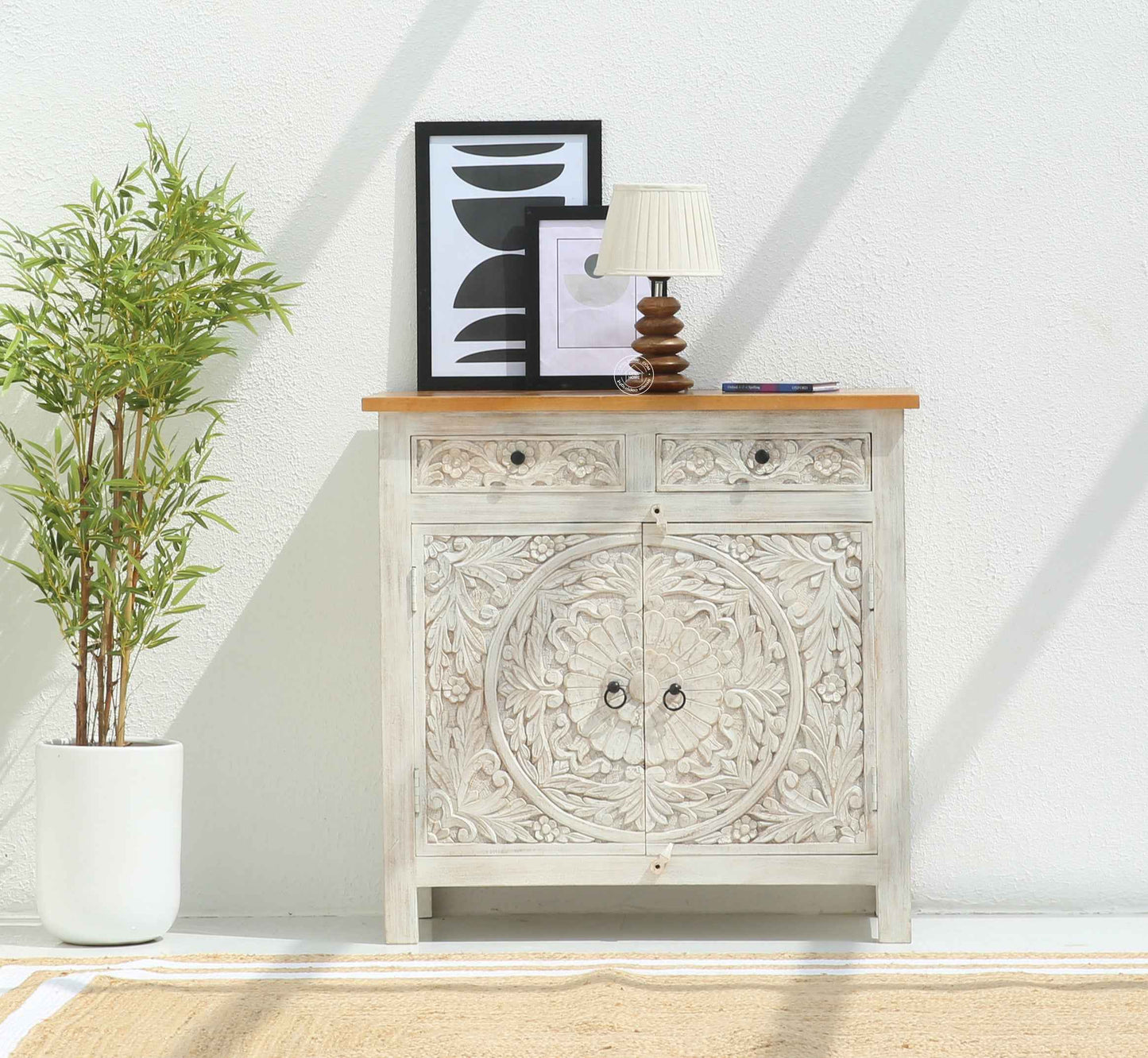 Bunny wooden 2 door 2 drawer  carved Sideboard (Multiple Colors Options)