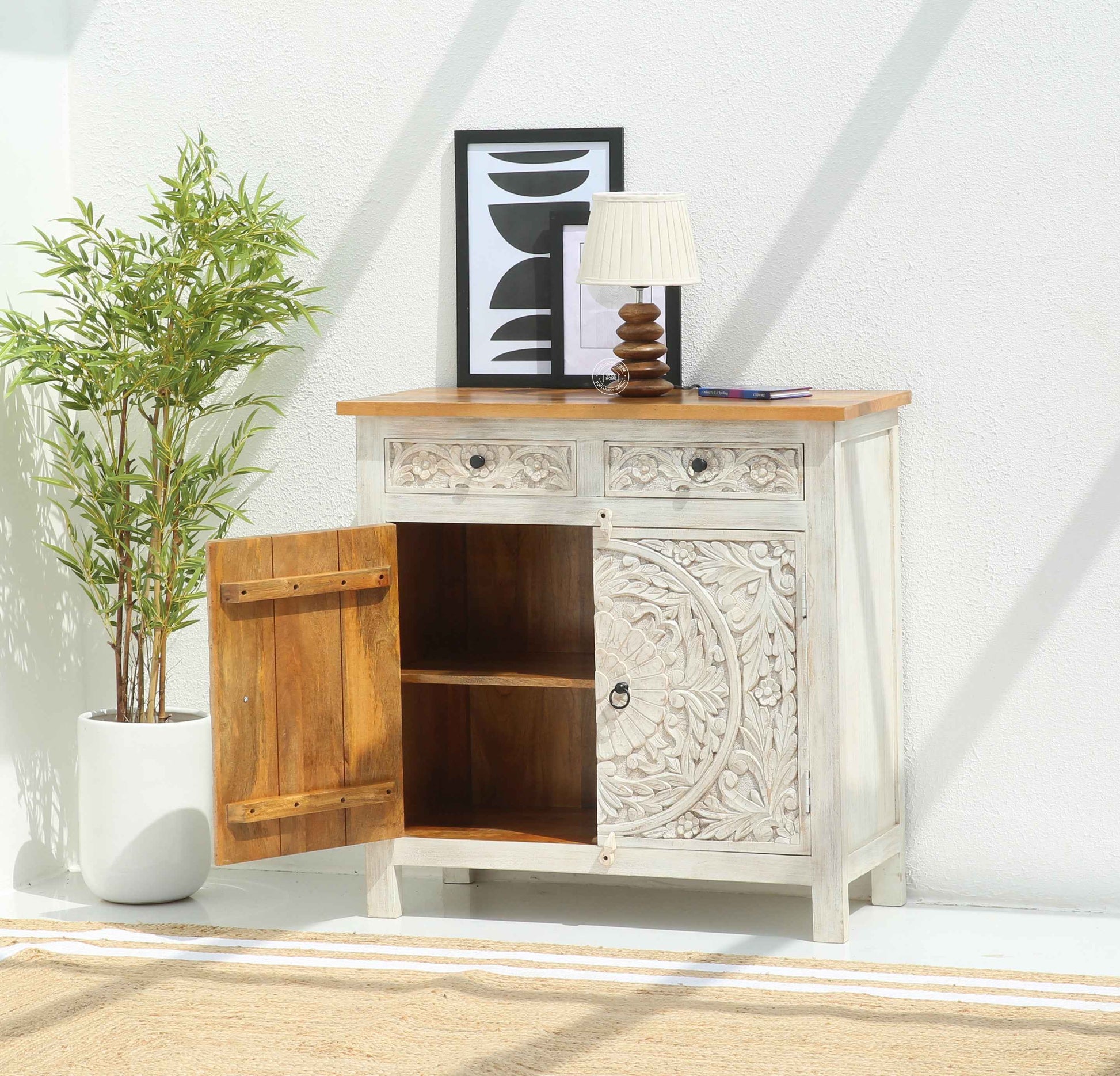 Bunny wooden 2 door 2 drawer  carved Sideboard (Multiple Colors Options)