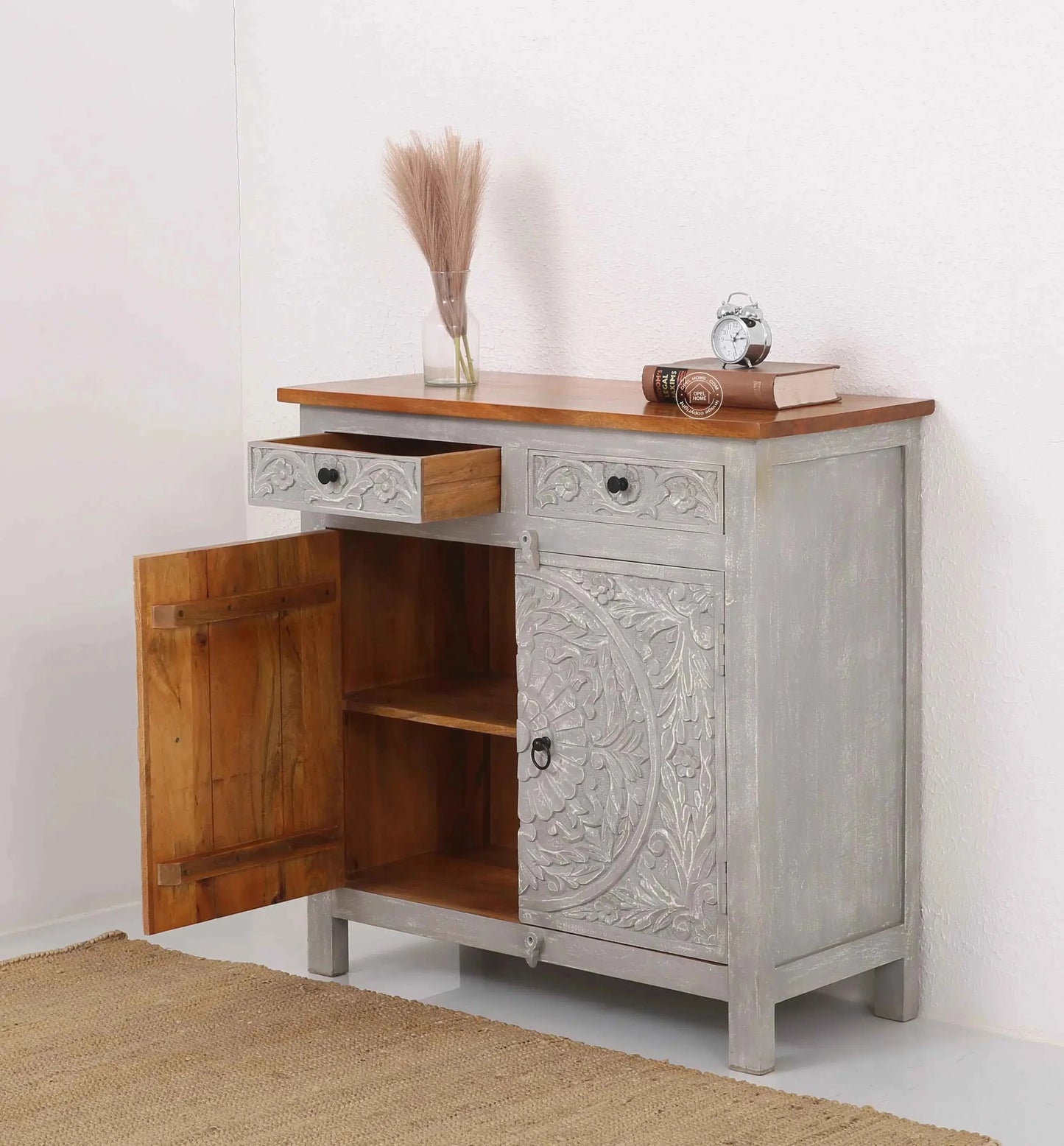 Bunny wooden 2 door 2 drawer  carved Sideboard (Multiple Colors Options)