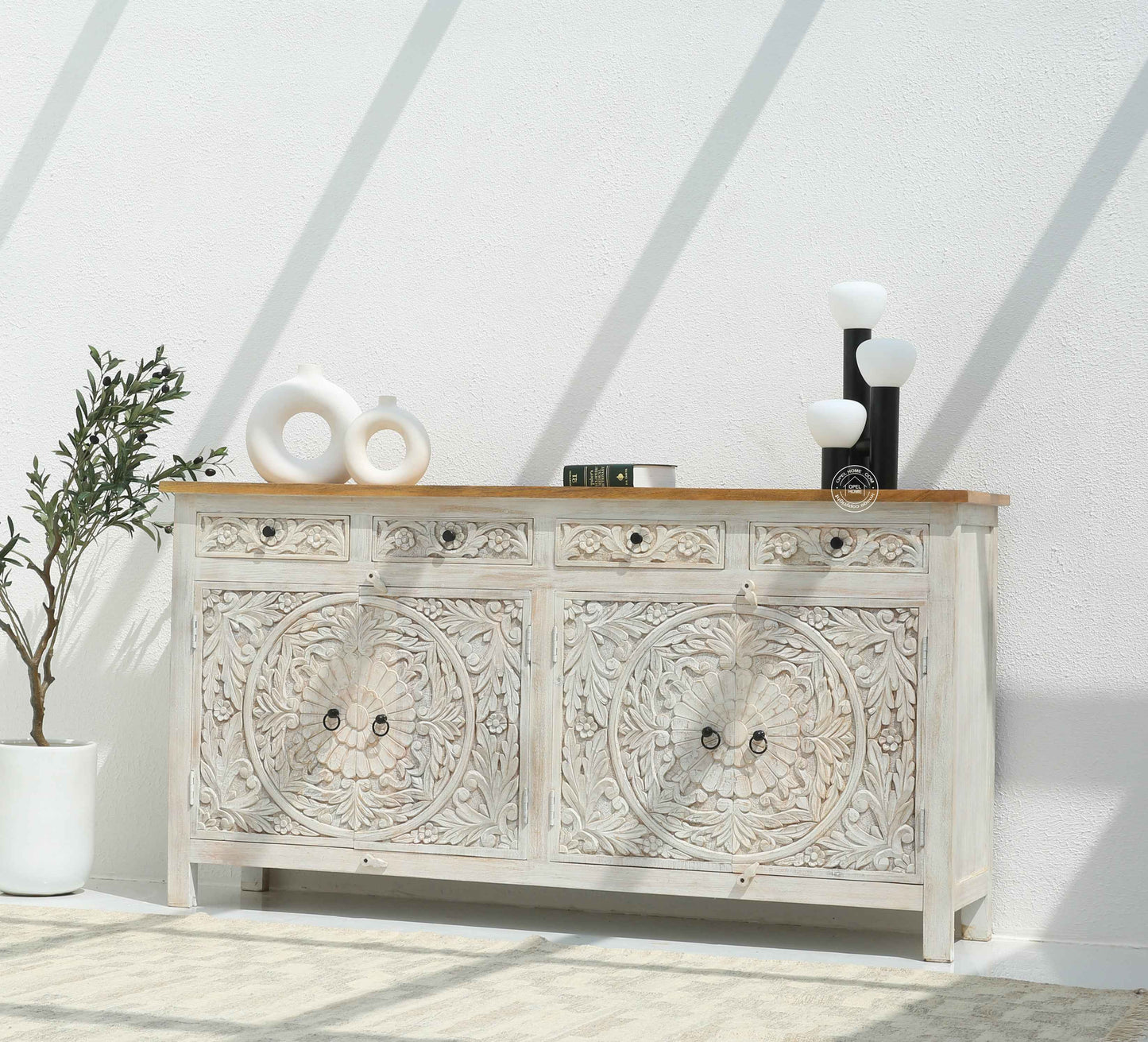 Bunny wooden 4 door 4 drawer carved Sideboard (Multiple Colors Options)