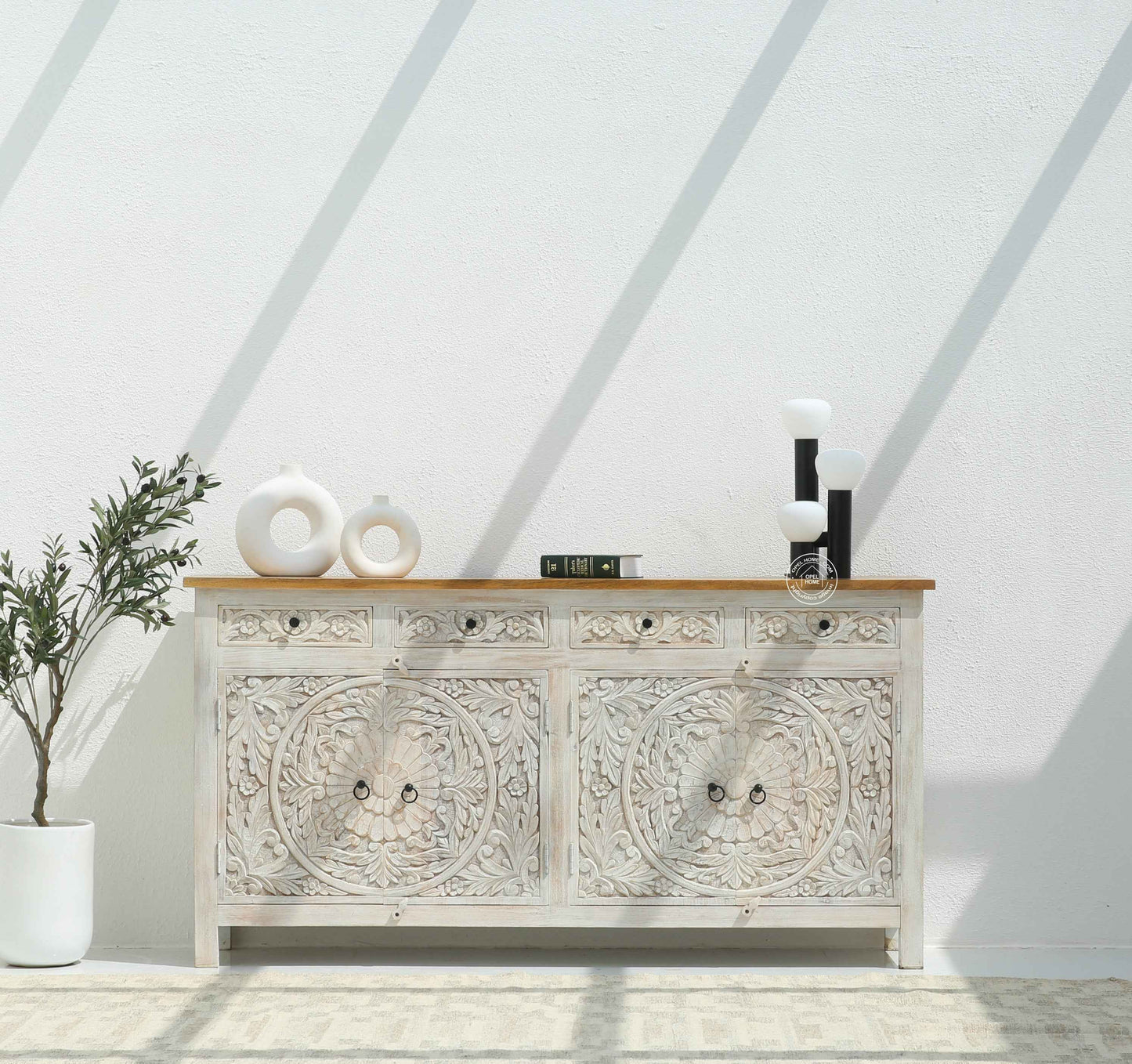 Bunny wooden 4 door 4 drawer carved Sideboard (Multiple Colors Options)