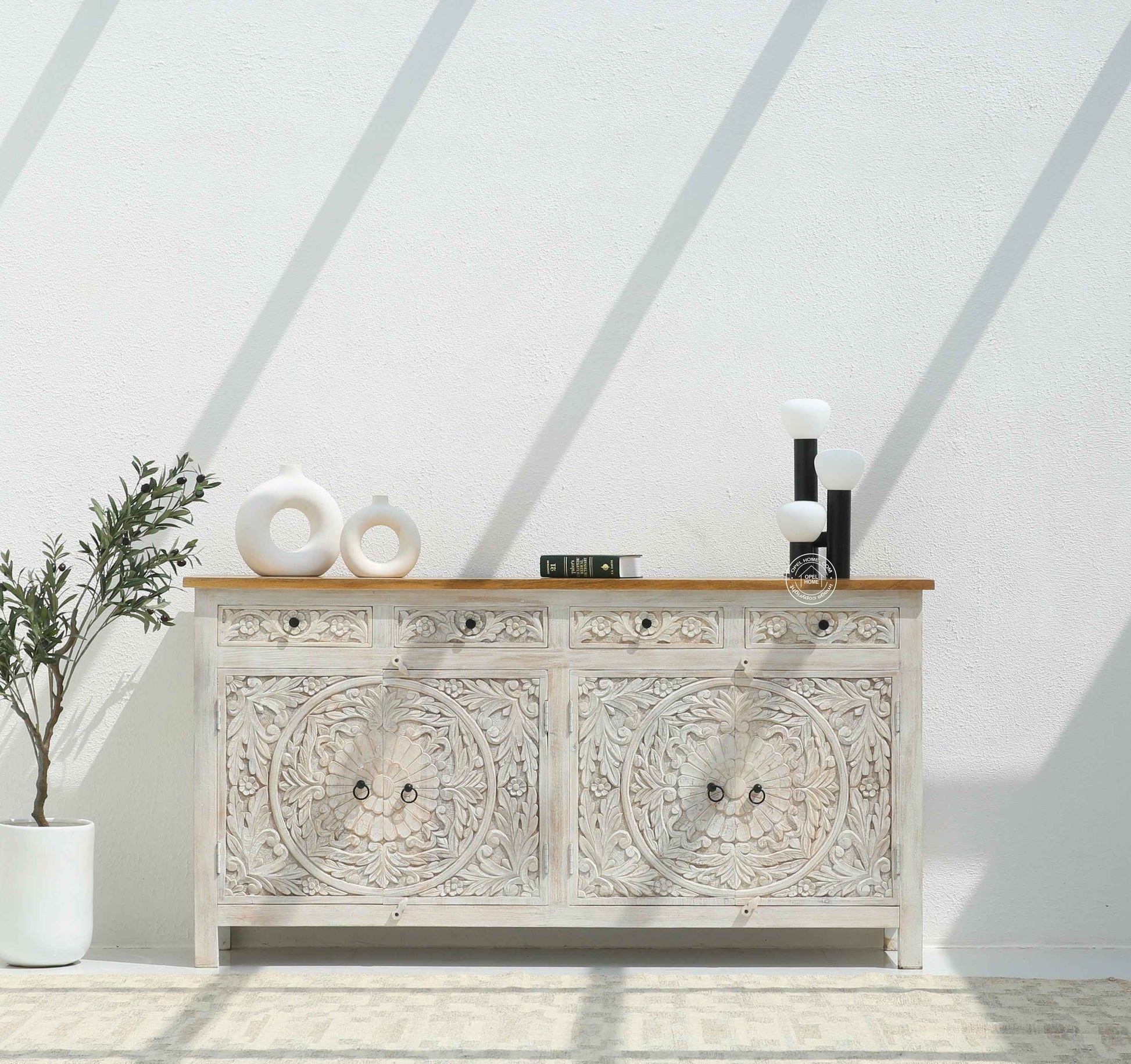 Bunny wooden 4 door 4 drawer carved Sideboard (Multiple Colors Options)