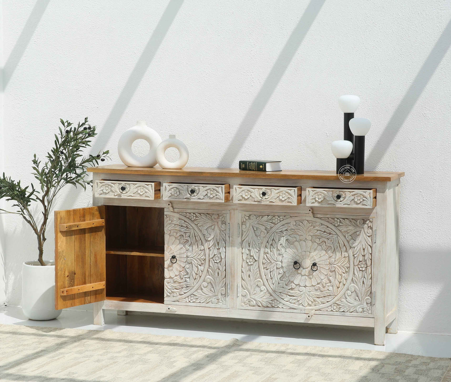 Bunny wooden 4 door 4 drawer carved Sideboard (Multiple Colors Options)